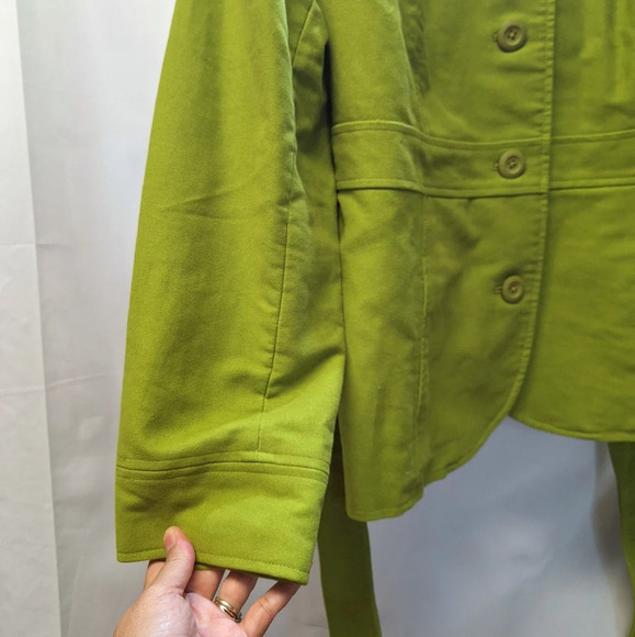 L.L. Bean Womens Pea Coat Suede Texture Apple Green w/ Matching Belt Regular Fit - Picture 3 of 16